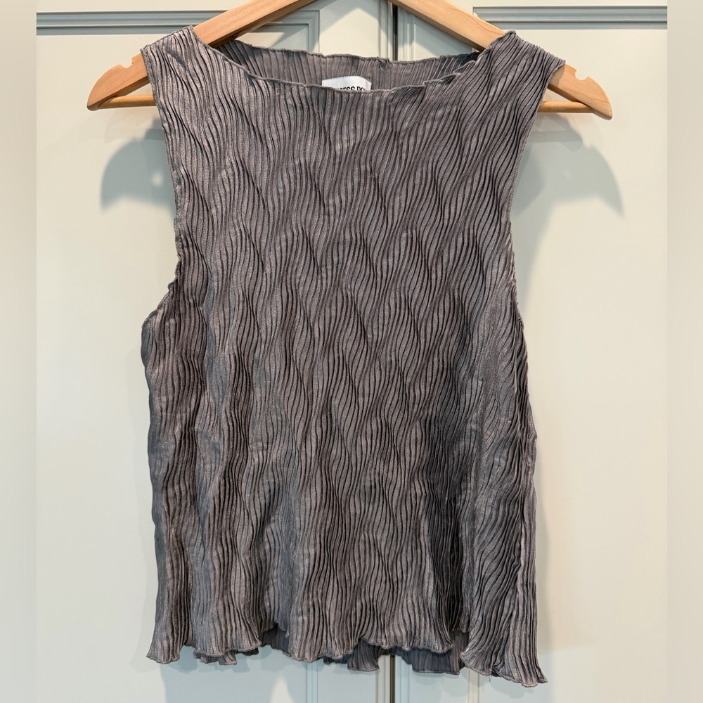 Princess Polly Gray Pleated Wave-Texture Tank